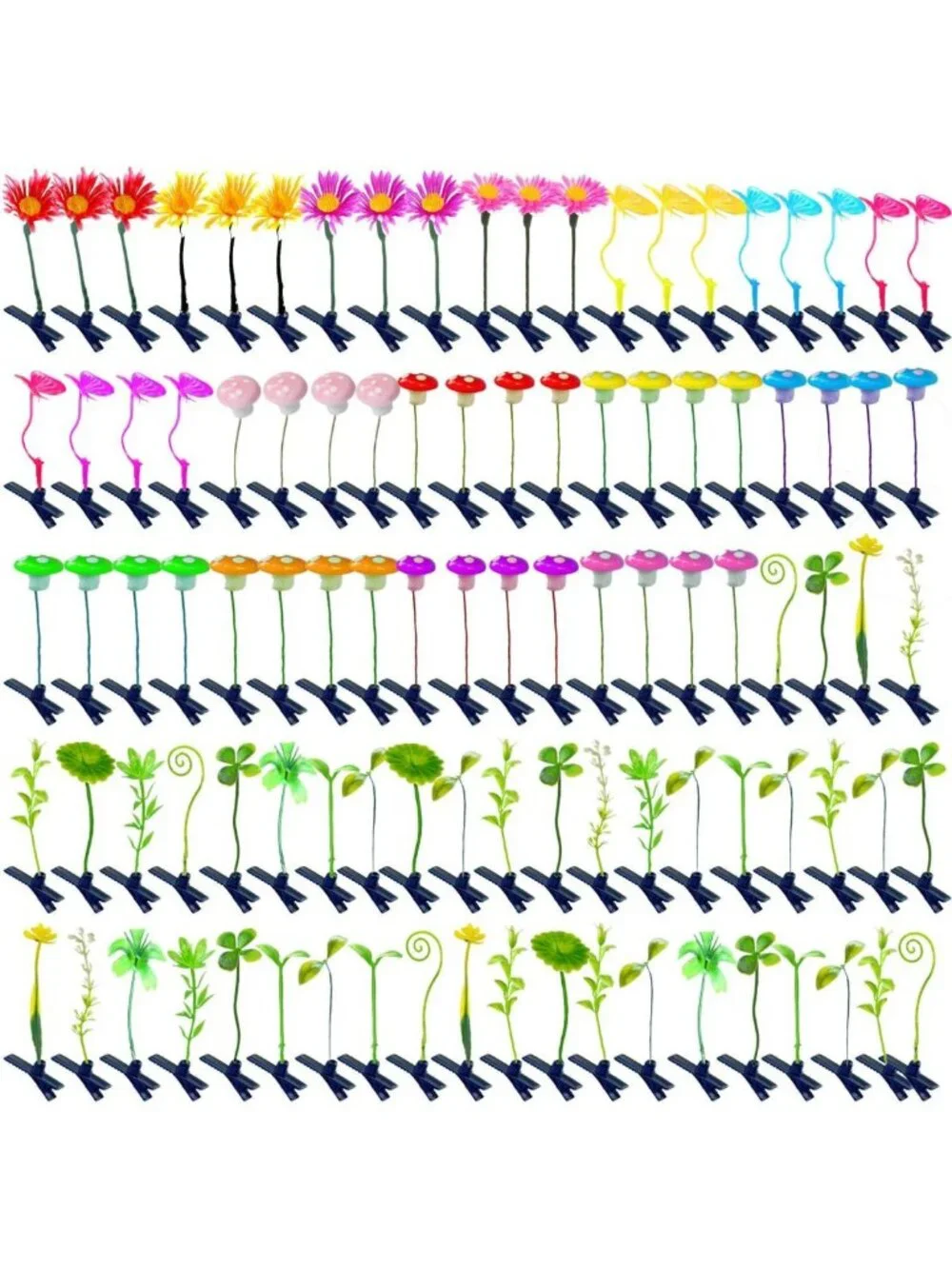 100 Pcs Flower & Mushroom Hair Clips - Rave Accessories for Women & Kids